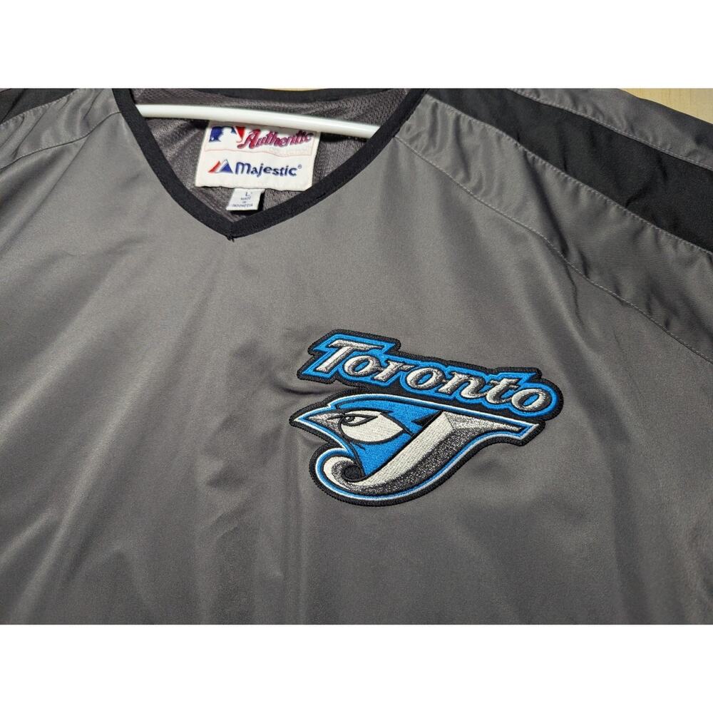 Majestic Men's Large Toronto Blue Jays MLB Authentic Pullover Jacket Grey Black - Picture 8 of 13